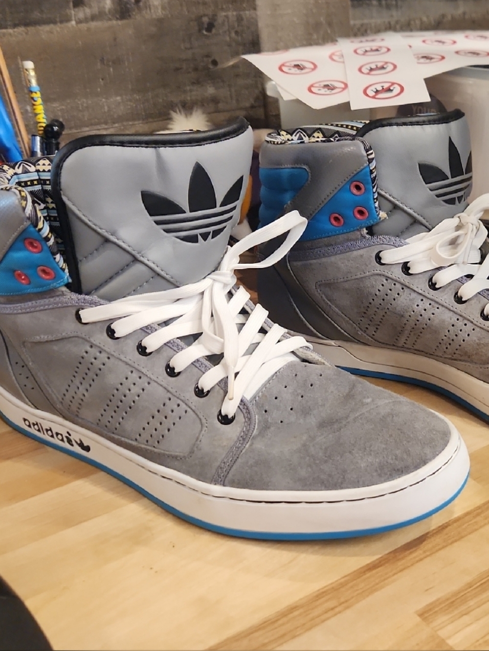 adidas High-Top Sneakers Grey with Blue Accents